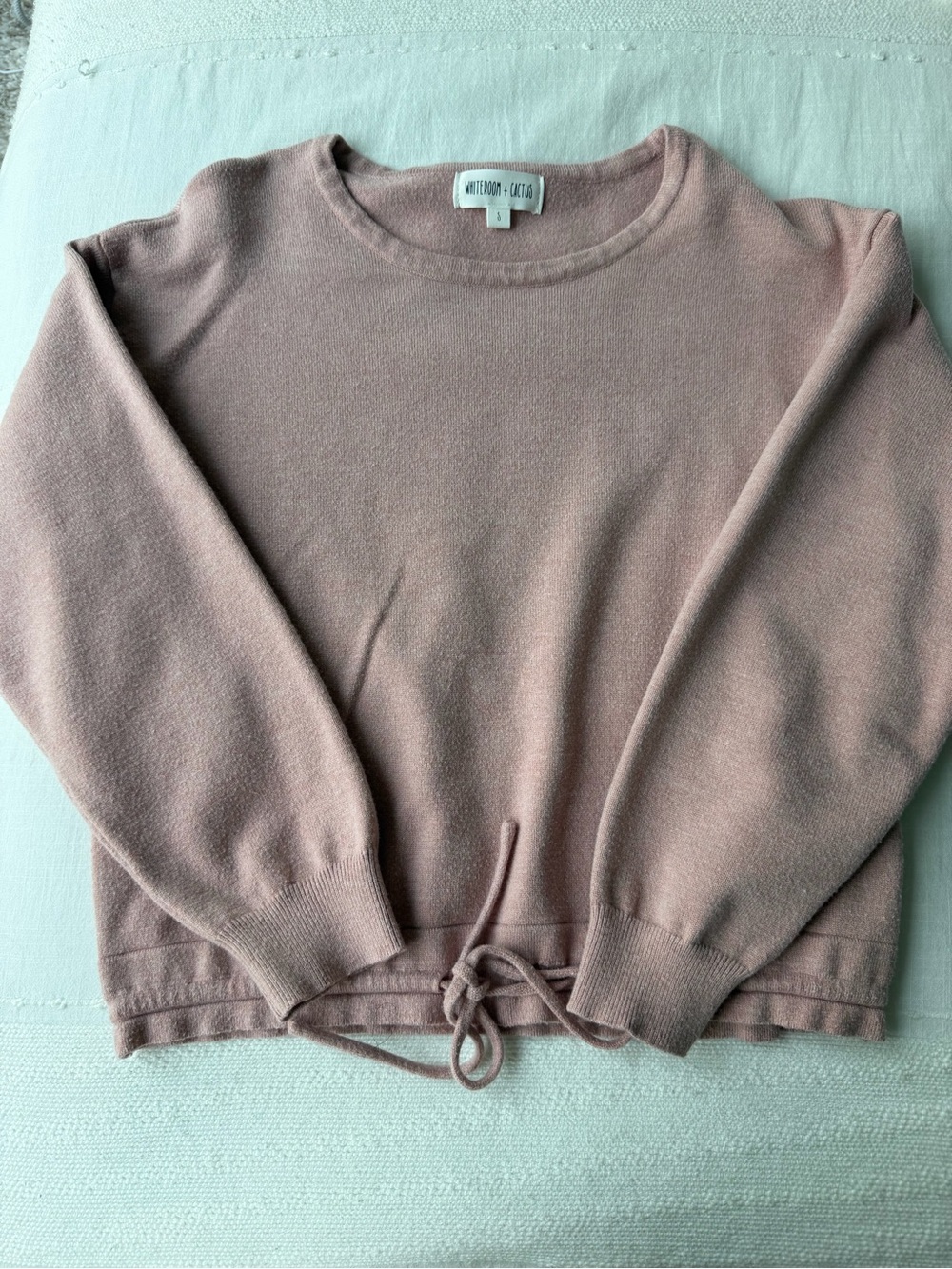 White + Warren Dusty Rose Crewneck Sweater with Drawstring Hem